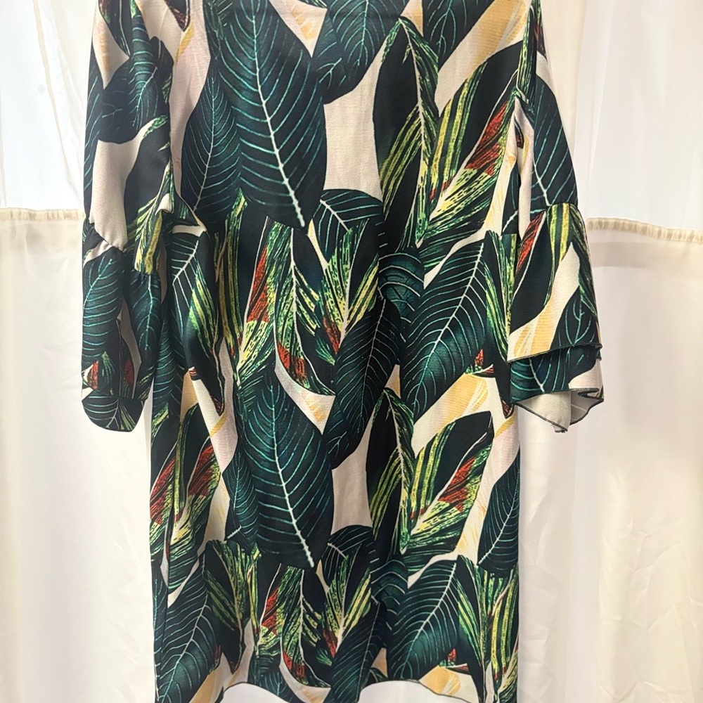 Tropical Print Dress with Ruffle Sleeves - Picture 4 of 10